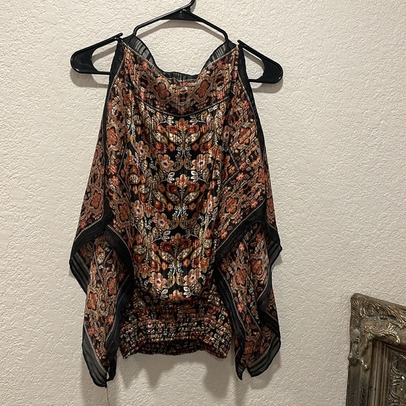 Max Studio Sheer floral top with lining tank underneath and elastic waist - Picture 4 of 4